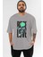 Rose Love Ön Baskılı Gri Oversize T-Shirt Unisex Erkek Kadın Bisiklet Yaka 1