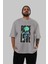 Rose Love Ön Baskılı Gri Oversize T-Shirt Unisex Erkek Kadın Bisiklet Yaka 5
