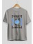 Think It Ön Baskılı Gri Oversize T-Shirt Unisex Erkek Kadın Bisiklet Yaka 2