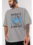 Think It Ön Baskılı Gri Oversize T-Shirt Unisex Erkek Kadın Bisiklet Yaka 3
