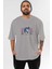 Art Ön Baskılı Gri Oversize T-Shirt Unisex Erkek Kadın Bisiklet Yaka 1