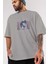 Art Ön Baskılı Gri Oversize T-Shirt Unisex Erkek Kadın Bisiklet Yaka 3