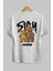 Stay Together Bear Arka Baskılı Beyaz Oversize T-Shirt Erkek Kadın Bisiklet Yaka 2