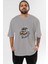 Bird Pilot Ön Baskılı Gri Oversize T-Shirt Unisex Erkek Kadın Bisiklet Yaka 1