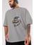 Bird Pilot Ön Baskılı Gri Oversize T-Shirt Unisex Erkek Kadın Bisiklet Yaka 3
