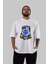 Youth Culture Ön Baskılı Beyaz Oversize T-Shirt Erkek Kadın Bisiklet Yaka 5