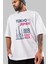 Tokyo Ön Baskılı Beyaz Oversize T-Shirt Erkek Kadın Bisiklet Yaka 1