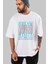 Brooklyn New York City Ön Baskılı Beyaz Oversize T-Shirt Erkek Kadın Bisiklet Yaka 1