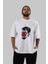 Japanese Devil Ön Baskılı Beyaz Oversize T-Shirt Erkek Kadın Bisiklet Yaka 1