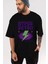 Hyper Retro Yazılı Ön Baskılı Siyah Oversize T-Shirt Erkek Kadın Bisiklet Yaka 3