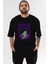 Hyper Retro Yazılı Ön Baskılı Siyah Oversize T-Shirt Erkek Kadın Bisiklet Yaka 5