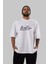 Brooklyn Denim Ön Baskılı Beyaz Oversize T-Shirt Erkek Kadın Bisiklet Yaka 5