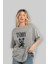 Teddy Bear Streetwear Ön Baskılı Gri Oversize T-Shirt Unisex Erkek Kadın Bisiklet Yaka 4