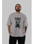 Teddy Bear Streetwear Ön Baskılı Gri Oversize T-Shirt Unisex Erkek Kadın Bisiklet Yaka 5