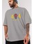 404 Brain Not Found Ön Baskılı Gri Oversize T-Shirt Unisex Erkek Kadın Bisiklet Yaka 3