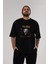 The King Is Here Yazılı Ön Baskılı Siyah Oversize T-Shirt Erkek Kadın Bisiklet Yaka 1