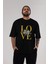 Love Flower Ön Baskılı Siyah Oversize T-Shirt Erkek Kadın Bisiklet Yaka 3
