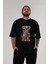 Teddy Bear Robot Ön Baskılı Siyah Oversize T-Shirt Erkek Kadın Bisiklet Yaka 1