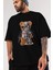 Teddy Bear Robot Ön Baskılı Siyah Oversize T-Shirt Erkek Kadın Bisiklet Yaka 3