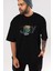 Teddy Bear Joy Ön Baskılı Siyah Oversize T-Shirt Erkek Kadın Bisiklet Yaka 1