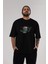 Teddy Bear Joy Ön Baskılı Siyah Oversize T-Shirt Erkek Kadın Bisiklet Yaka 5