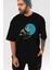 Panda Love Hanging Ön Baskılı Siyah Oversize T-Shirt Erkek Kadın Bisiklet Yaka 1