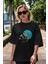 Panda Love Hanging Ön Baskılı Siyah Oversize T-Shirt Erkek Kadın Bisiklet Yaka 2