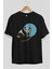 Panda Love Hanging Ön Baskılı Siyah Oversize T-Shirt Erkek Kadın Bisiklet Yaka 4