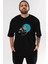 Panda Love Hanging Ön Baskılı Siyah Oversize T-Shirt Erkek Kadın Bisiklet Yaka 5