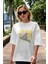 Love Birds Yazılı Ön Baskılı Beyaz Oversize T-Shirt Erkek Kadın Bisiklet Yaka 2