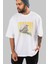 Love Birds Yazılı Ön Baskılı Beyaz Oversize T-Shirt Erkek Kadın Bisiklet Yaka 3