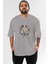 Popeye Ön Baskılı Gri Oversize T-Shirt Unisex Erkek Kadın Bisiklet Yaka 1