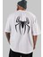 Spiderman Arka Baskılı Beyaz Oversize T-Shirt Erkek Kadın Bisiklet Yaka 5