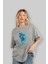 Skating On The Moon Ön Baskılı Gri Oversize T-Shirt Unisex Erkek Kadın Bisiklet Yaka 4