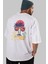 Summer Time Yazılı Arka Baskılı Beyaz Oversize T-Shirt Erkek Kadın Bisiklet Yaka 5