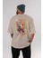Kyojuro Rengoku Anime Arka Baskılı Bej Oversize T-Shirt %100 Pamuk Erkek Kadın 4