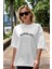 Görüldü Ön Baskılı Beyaz Oversize T-Shirt Erkek Kadın Bisiklet Yaka 5