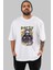 Party Starter Ön Baskılı Beyaz Oversize T-Shirt Erkek Kadın Bisiklet Yaka 3