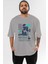 Katana Ön Baskılı Gri Oversize T-Shirt Unisex Erkek Kadın Bisiklet Yaka 1