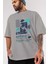 Katana Ön Baskılı Gri Oversize T-Shirt Unisex Erkek Kadın Bisiklet Yaka 3