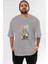 Jimmy Einstein Ön Baskılı Gri Oversize T-Shirt Unisex Erkek Kadın Bisiklet Yaka 1