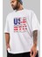 Usa Nyc Ön Baskılı Beyaz Oversize T-Shirt Erkek Kadın Bisiklet Yaka 1
