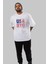 Usa Nyc Ön Baskılı Beyaz Oversize T-Shirt Erkek Kadın Bisiklet Yaka 5