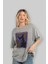 Neon Cat Ön Baskılı Gri Oversize T-Shirt Unisex Erkek Kadın Bisiklet Yaka 4
