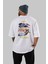 Retro Design Arka Baskılı Beyaz Oversize T-Shirt Erkek Kadın Bisiklet Yaka 5