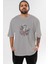 Marilyn Manson Ön Baskılı Gri Oversize T-Shirt Unisex Erkek Kadın Bisiklet Yaka 1