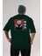 Arka Baskılı Zümrüt Yeşili Oversize T-Shirt Pamuk Erkek Kadın 1