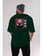 Arka Baskılı Zümrüt Yeşili Oversize T-Shirt Pamuk Erkek Kadın 5