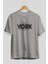New York City Ön Baskılı Gri Oversize T-Shirt Unisex Erkek Kadın Bisiklet Yaka 2