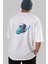 Astrorider In Space Arka Baskılı Beyaz Oversize T-Shirt Erkek Kadın Bisiklet Yaka 1